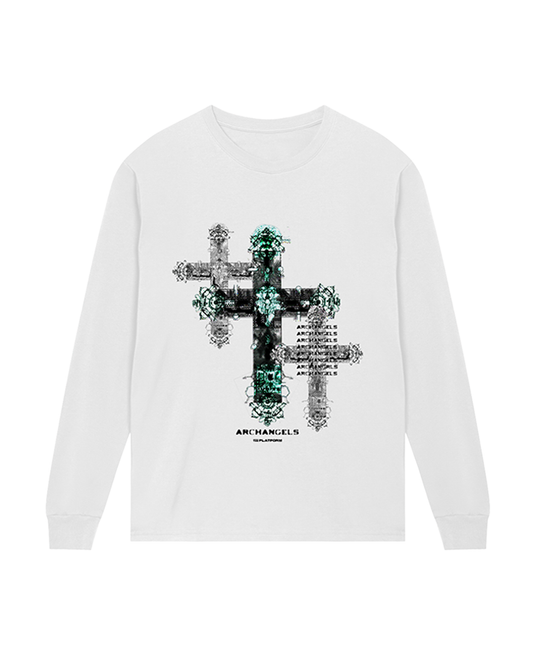 White long sleeve t-shirt printed heatpress digital band merchandise